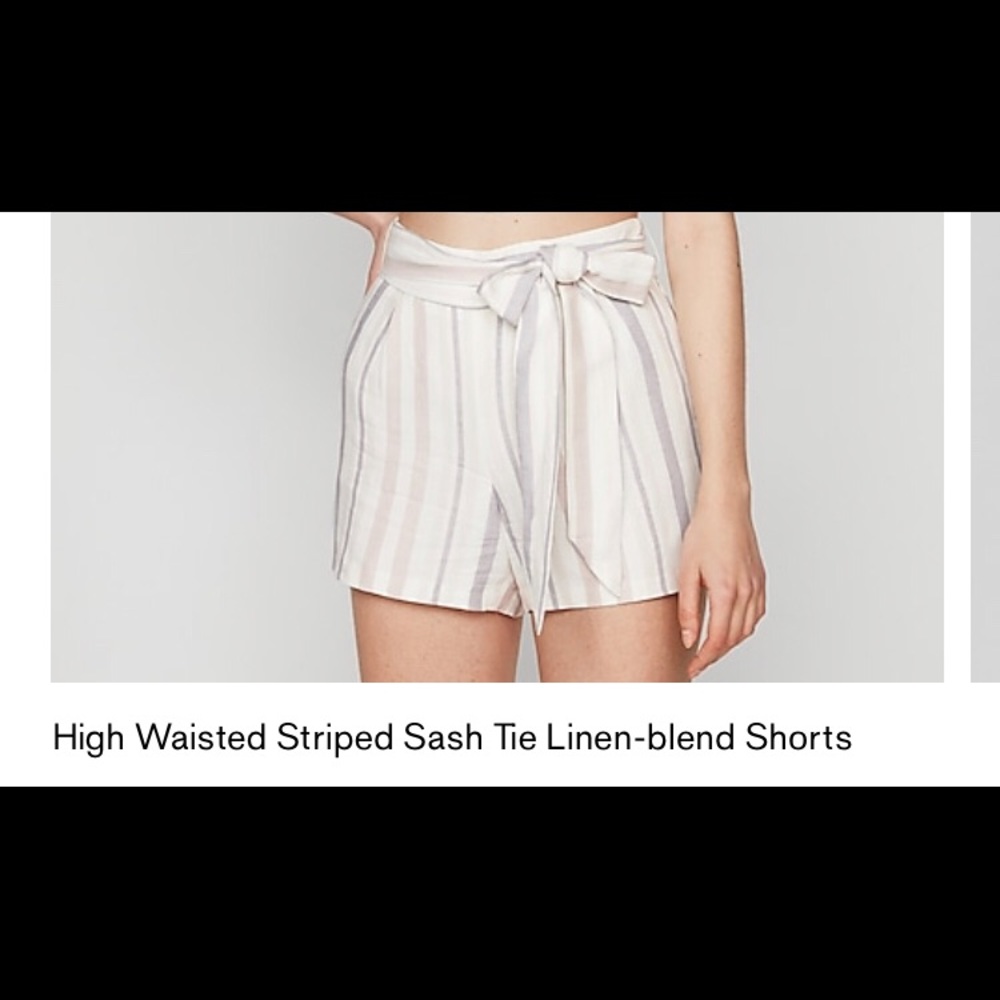 High waist stripe linen shorts